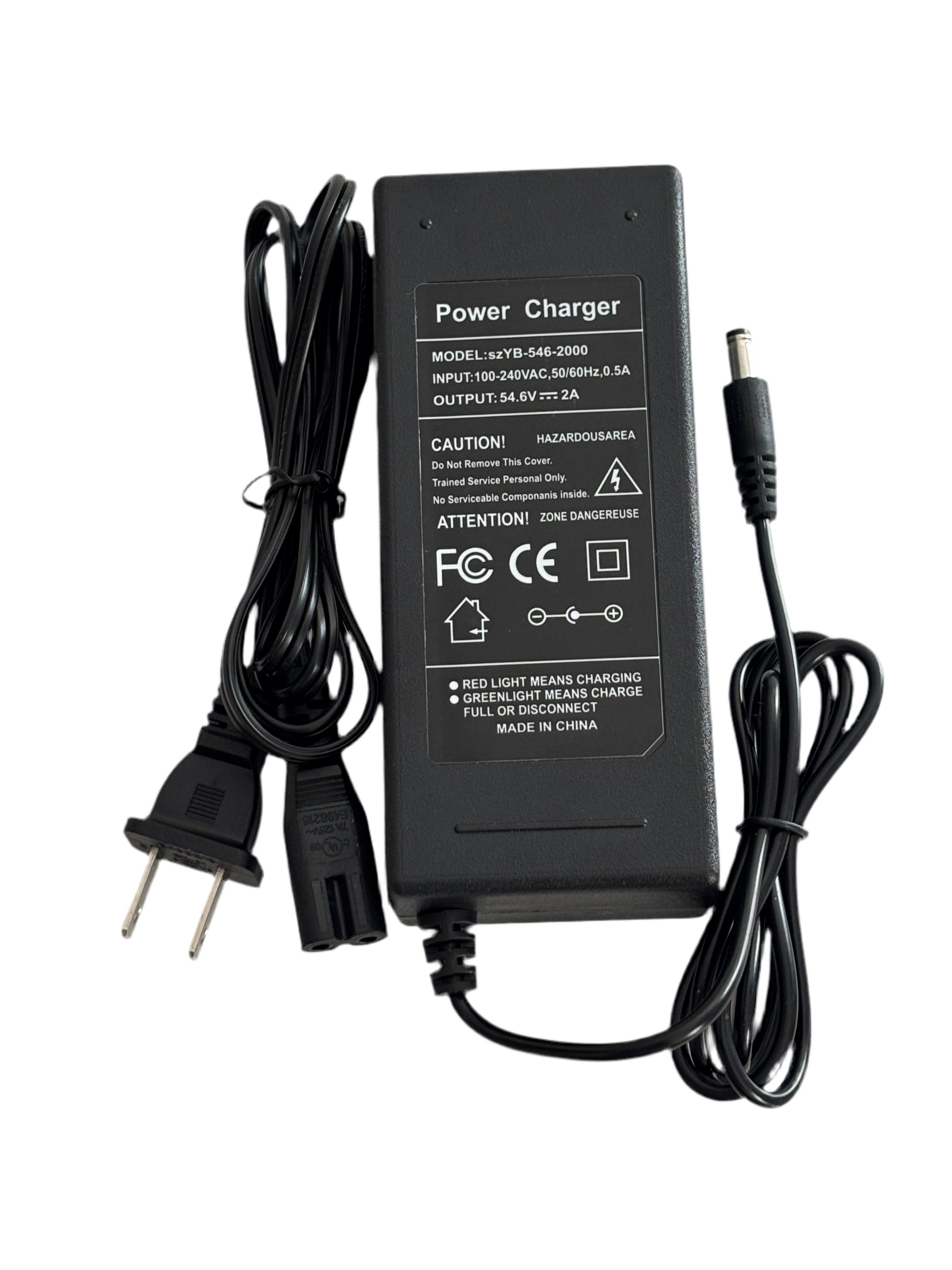 54.6V 2A,SZYB-546-2000 Fast Battery Charger 5.5x2.5 pin type+AC cord